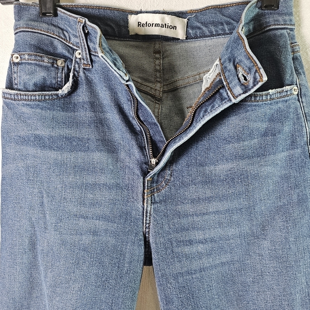 Reformation High Rise Skinny Distress Blue Jeans Sz 28 - Picture 4 of 14